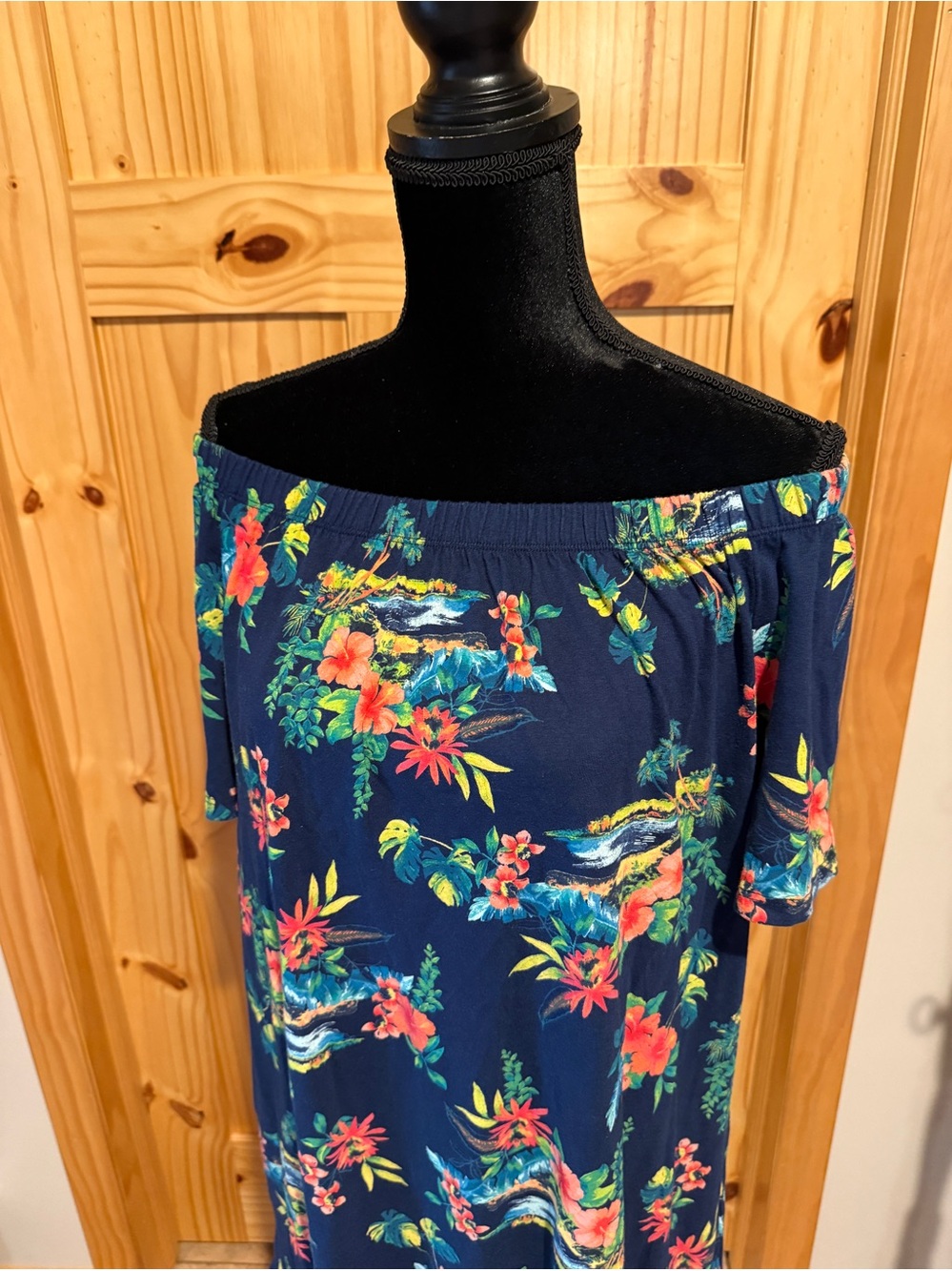Lands End navy Off-Shoulder Tropical Floral Dress, size M